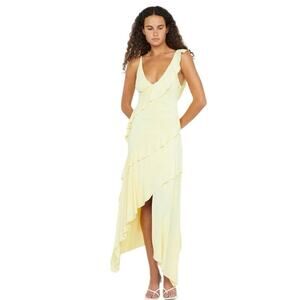 Bec + Bridge Marnie Asym Dress Size 6 Butter Yellow Ruffle Maxi NWT